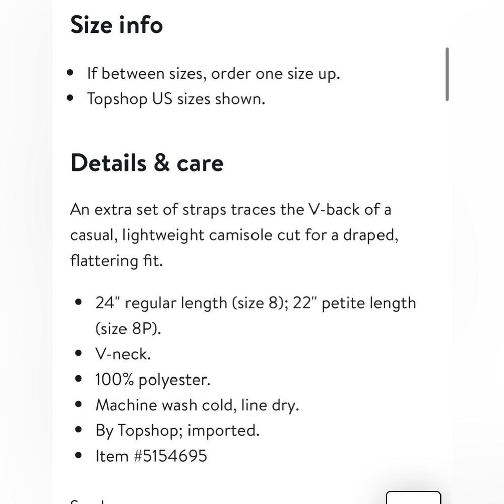Topshop Double Strap V-Back Camisole‎ size 2 - Picture 4 of 9